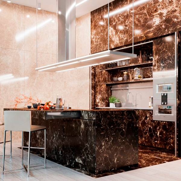 An Emperador Marble kitchen