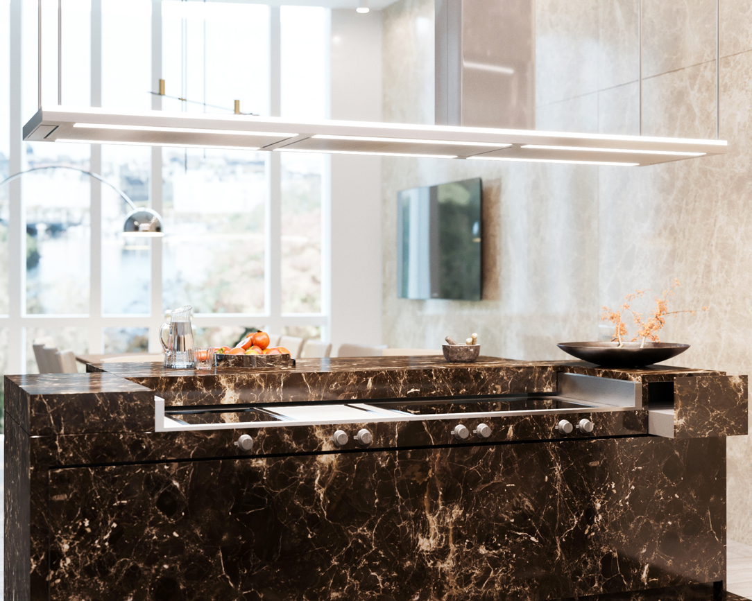 Emperador marble kitchen render 02