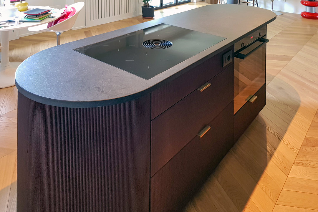 Modular kitchen island ribbed wood