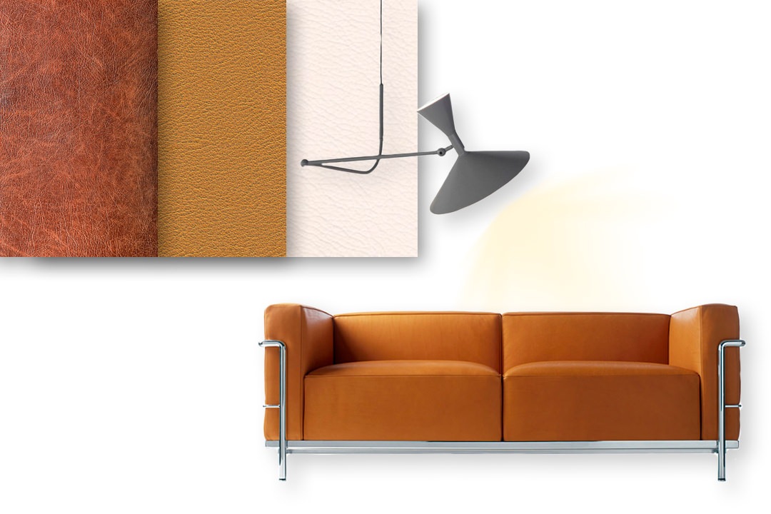 moodboard-stile-moderno-Modulor-divano-materiali-pelle