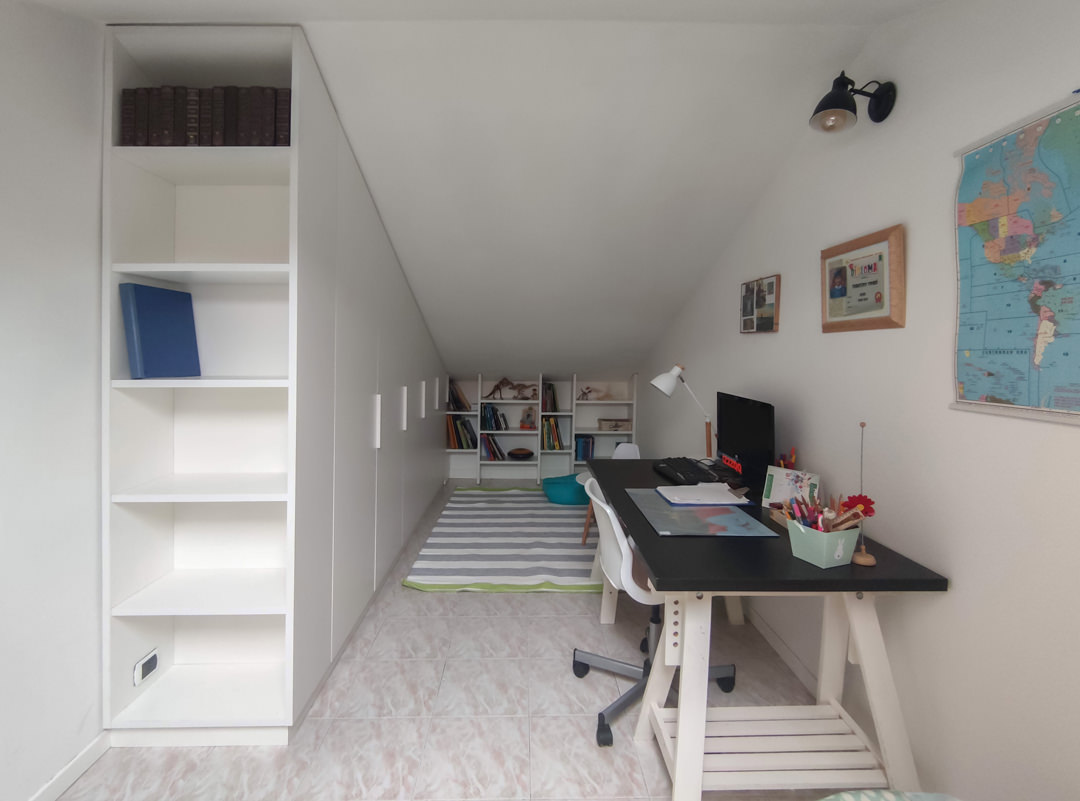 bespoke wardrobe attic sloping ceiling front bookcase