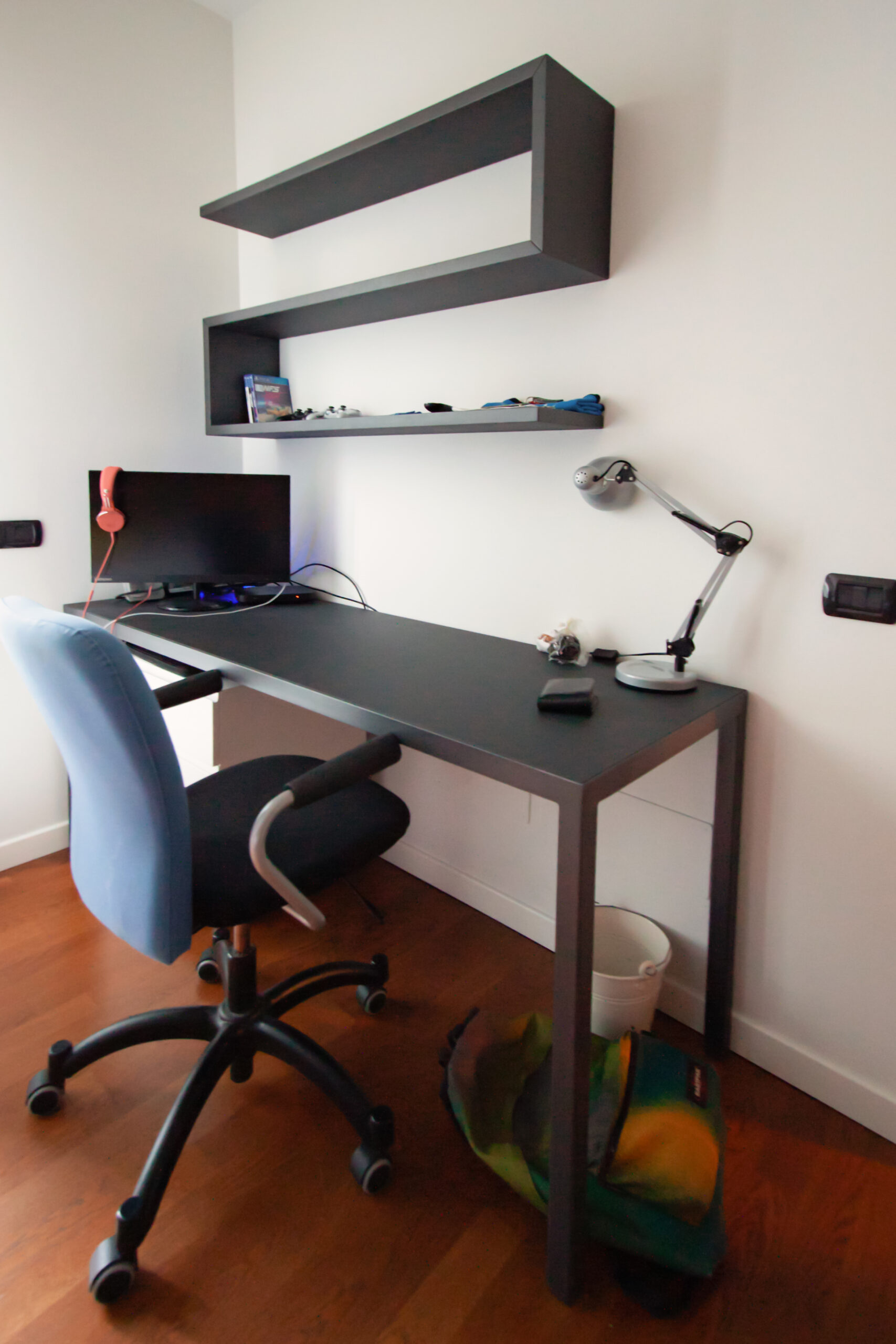 desk and shelves