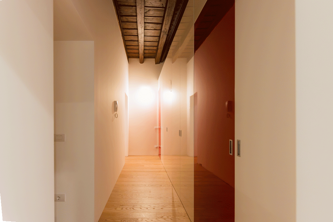 corridor with open and closed doors