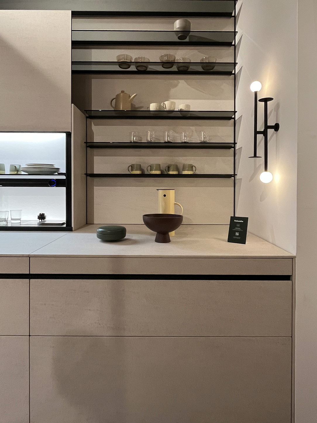 kitchen shelves displayed