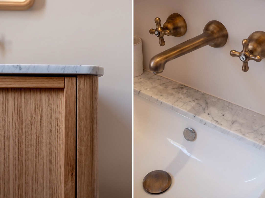 mobile bagno rovere tinto ante telaio dettagli