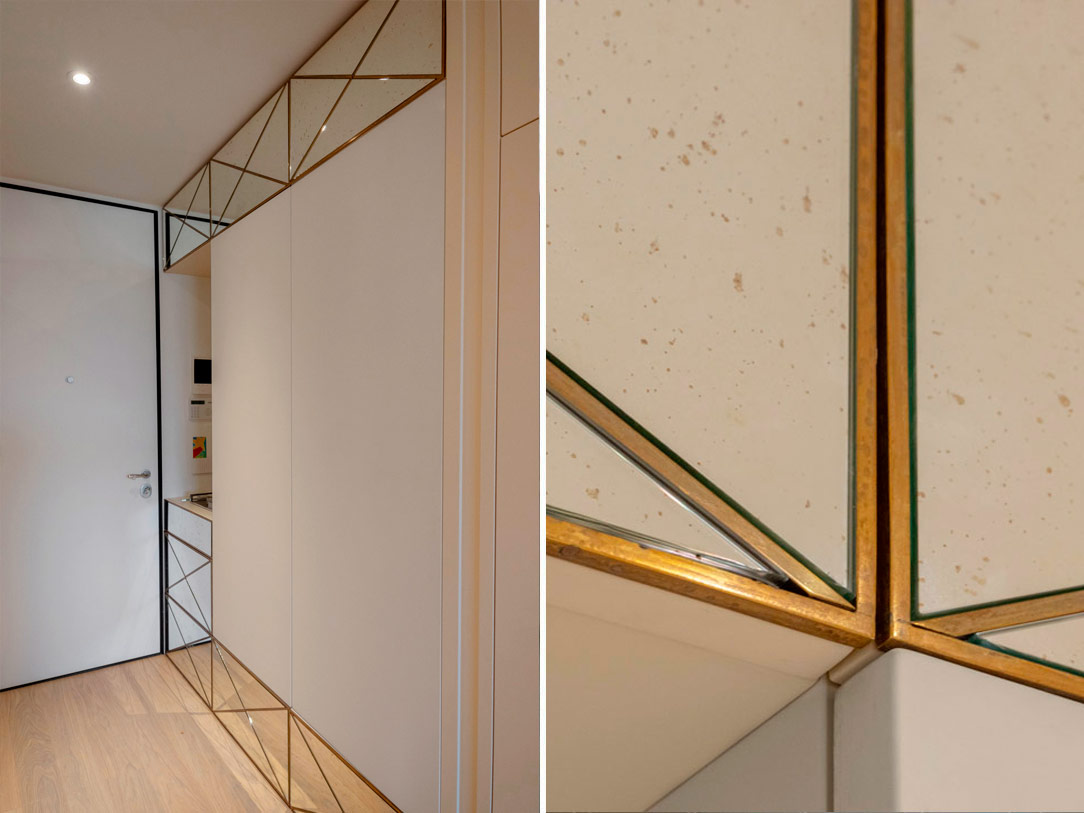 ingresso laccato, ottone con specchio anticato